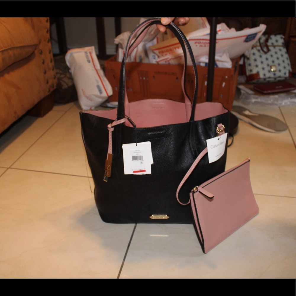 Black and Pink Calvin Klein Tote Bag with purse